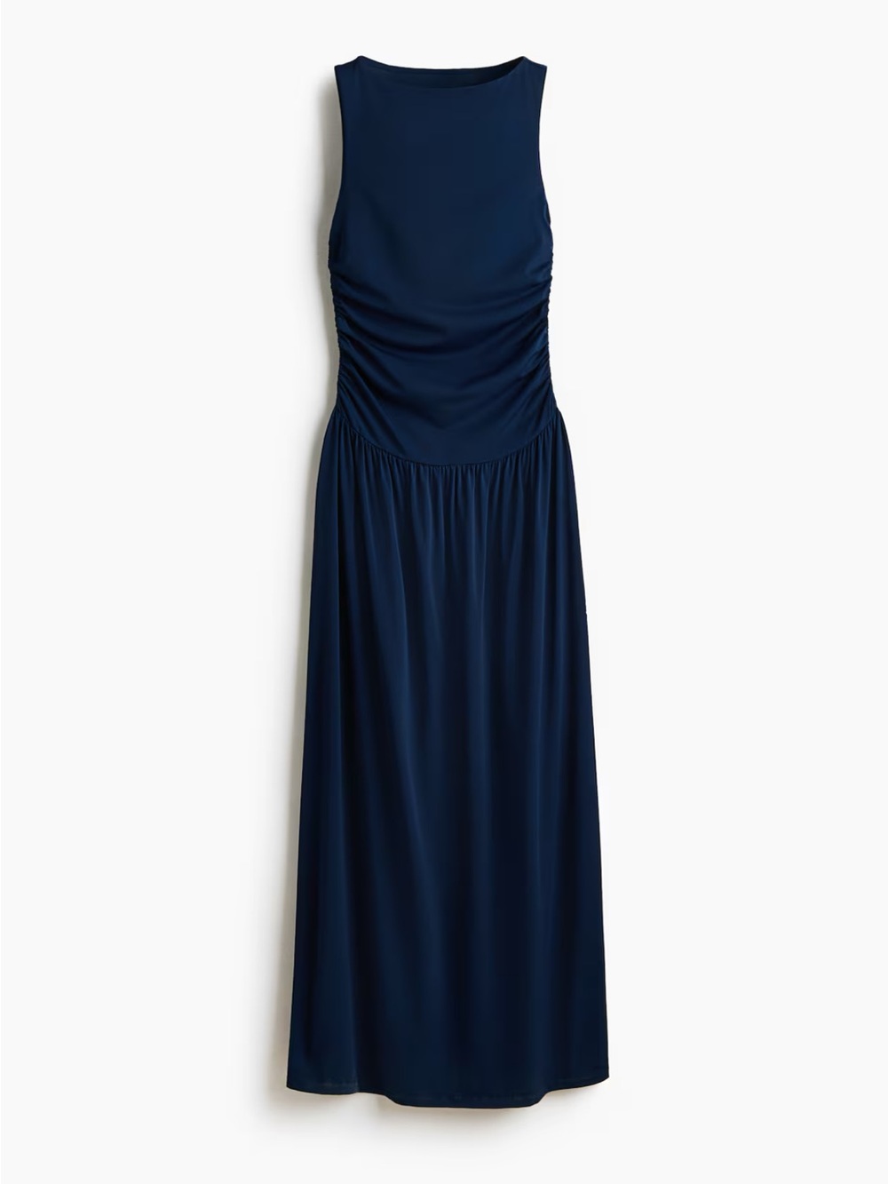 H&M Draped Jersey Navy Maxi Dress with Ruched Waist